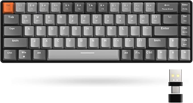 MAGIC-REFINER RK68 60% Wireless Mechanical Keyboard, Bluetooth 5.0/2.4GHz with Dual Mode 2-in-1 Receiver, Ergonomic Compact 68-Key Hot Swappable Gaming Keyboard, Red Switch for Mac Windows PC