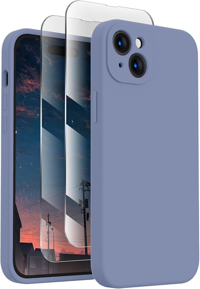 FireNova Designed for iPhone 15 Case, Silicone Upgraded [Camera Protection] Phone Case, Soft Anti-Scratch Microfiber Lining Inside, 6.1 inch, Lavender Gray