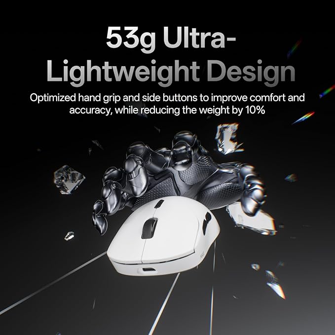 Rapoo VT2 MAX Wireless Gaming Mouse, True 8K Wireless Polling Rate, 53g Lightweight, Up to 750 Hr Battery, Nordic nRF54L15 MCU, 120-Million Optical Switch, 10 Programmable Buttons, Macro Enabled