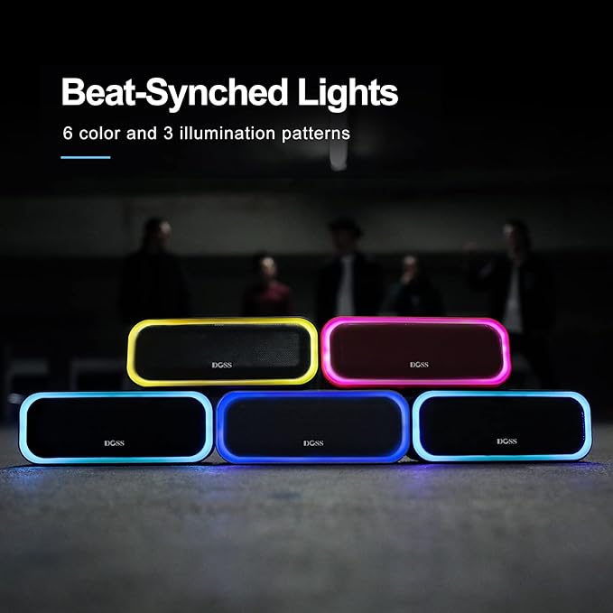DOSS SoundBox Pro Bluetooth Speaker, 20W Stereo Sound, Active Extra Bass, 20H Playtime, Multi-Colors Lights, Wireless Stereo Pairing, IPX6 Waterproof for Garden, Hiking, Camping, Beach, Party-Blue