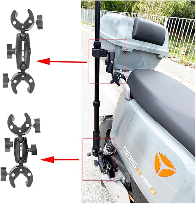 Action Camera Motorcycle Mount kit for DJI Osmo Action, Insta 360 X5/X4, Compatible with GoPro Max 2, Hero 13/12, Hero 11, Hero 10 - Dual Clamp,for 3rd Person View (Sitck is not Included)