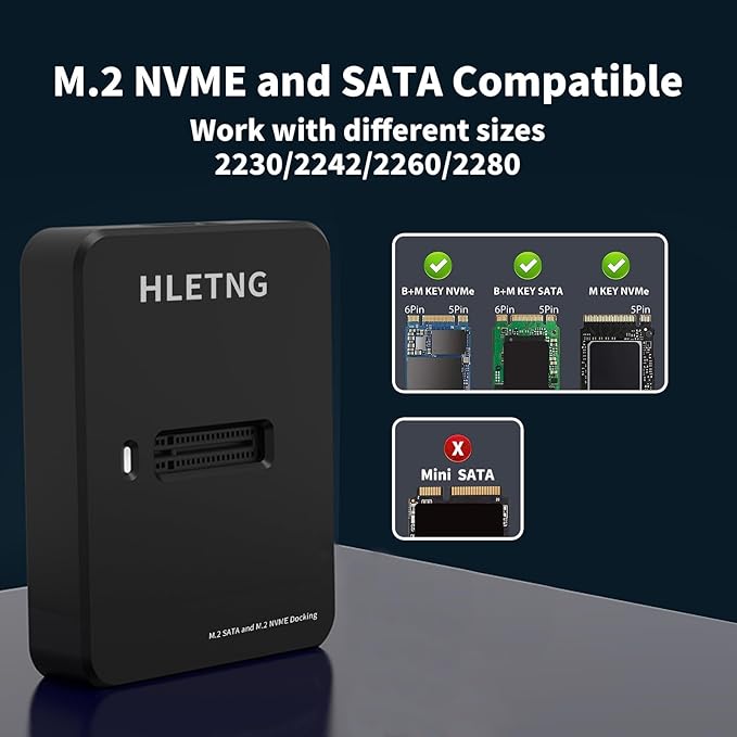 M.2 NVMe to USB Adapter, External NVMe SSD Reader 10Gbps M.2 Enclosure Adapter for PCIe NVMe and M.2 SATA SSDs
