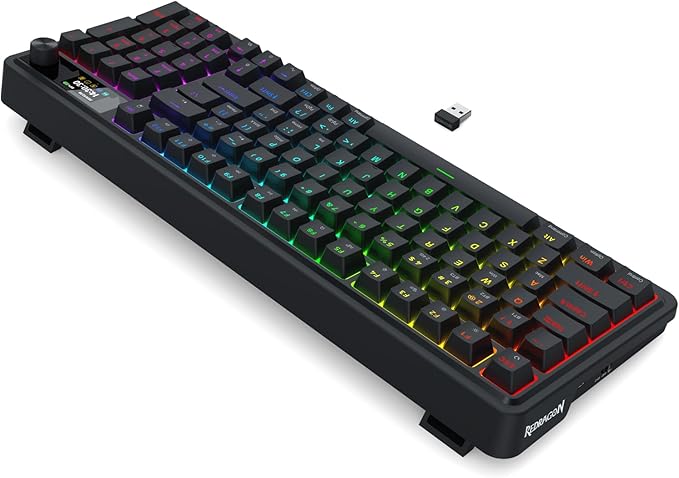 Redragon K719 Wireless Gasket Gaming Keyboard w/Hype Screen & Knob, 95 Keys Mechanical Keyboard, Easy-Control 1.14’’ TFT Info Display, 5-Layer Noise Dampening, Custom Linear Switch, Essential Black