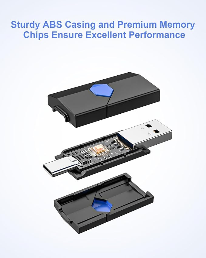 256GB USB Flash Drive, JUANWE USB 3.1 Thumb Drive 150MB/s High Speed Transfer, Dual Port USB Type-C & Type-A Memory Stick for Phone, Laptop, Tablet, Blue
