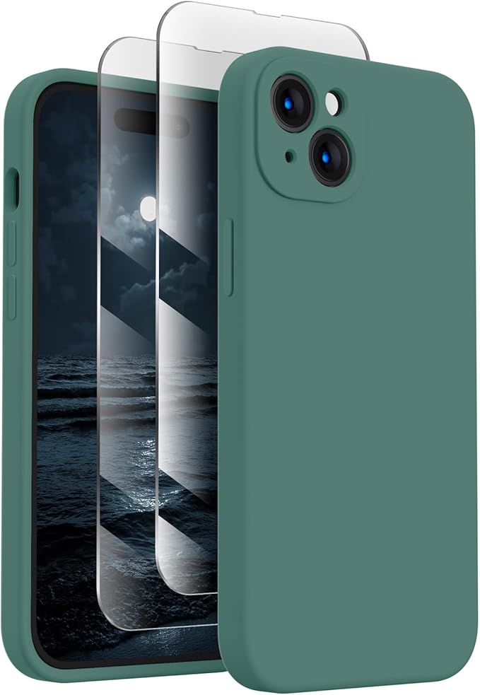 FireNova Designed for iPhone 15 Plus Case, Silicone [Camera Protection] Case, Soft Anti-Scratch Microfiber Lining Inside, 6.7 inch, Midnight Green