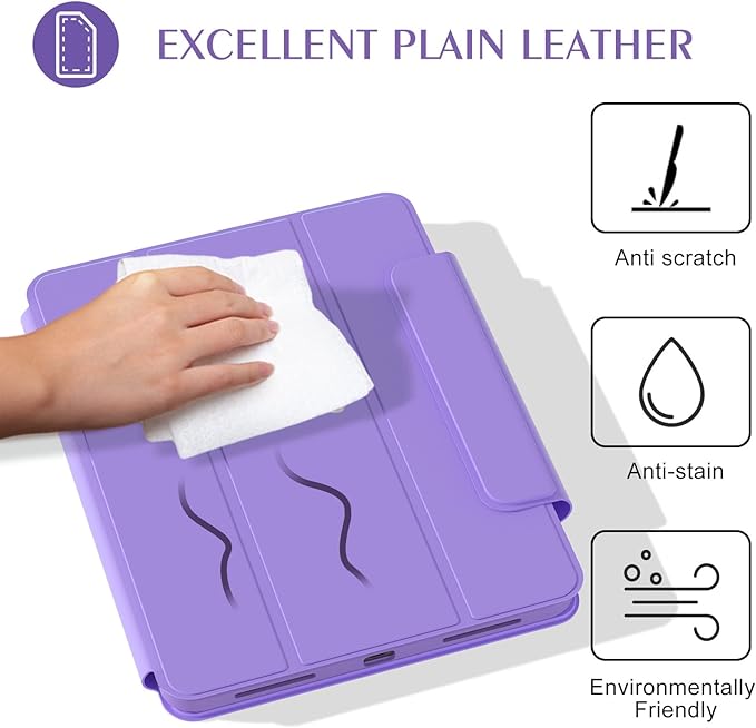 ZENLU iPad 10th 11th Generation Magnetic Case with Removable Folio Cover, Semi-Silicone Leather, Vertical Stand, Clear Back, Smart Sleep/Wake, Full Protective Case for iPad 10 & 11(A16) (Purple)