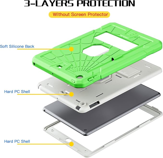 SIBEITU Case Compatible with iPad 9th Generation for Kids, with Pencil Holder Stand, Heavy Duty Rugged Case for iPad 10.2 inch