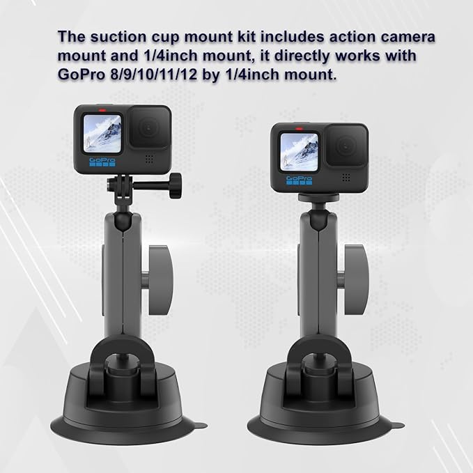 SIOTI Suction Cup Mount with 1/4 Inch Mount and Action Camera Mount, Compatiable for Mobile Phone & Action Camera Go Pro Hero 12/11/10/9, DJl Osmo Action/Pocket, Insta360 X/Ace/Ace Pro