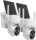 Outdoor Security Camera Wireless, 360° PTZ Remote Wireless Cameras for Home Security Solar Powered, 2K Solar Security Camera with Spotlight Color Night Vision, Free Cloud Storage(Need Apply) ,2 Pack