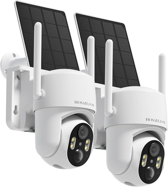 Outdoor Security Camera Wireless, 360° PTZ Remote Wireless Cameras for Home Security Solar Powered, 2K Solar Security Camera with Spotlight Color Night Vision, Free Cloud Storage(Need Apply) ,2 Pack