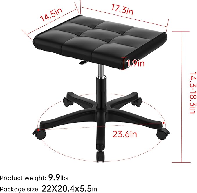 Mobile Footrest, Multi-Use Stool with Lockable Wheels, Under Desk Leg Rest Rolling Chair for Home Office, Adjustable Height Spa Salon Stool, Ottoman Foot Rest