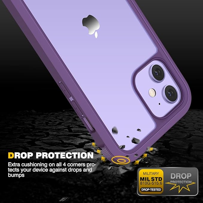 Diaclara Designed for iPhone 12/12 Pro Case, Full Body Rugged with Built-in Touch Sensitive Anti-Scratch Screen Protector, Soft TPU Bumper for iPhone 12/12 Pro 6.1" (Purple and Clear)