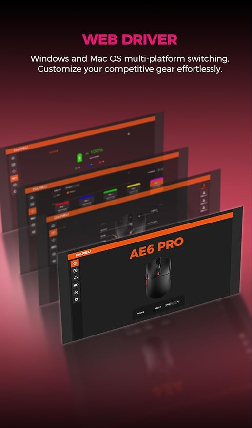 DAREU AE6 Pro Wireless Gaming Mouse, Custom PAW3950 30K Sensor, Wireless/Wired Dual 8K Polling,59g Lightweight, Display Charging Dock, Excimer Coating,3-Mode Connect, Programmable,166H Battery