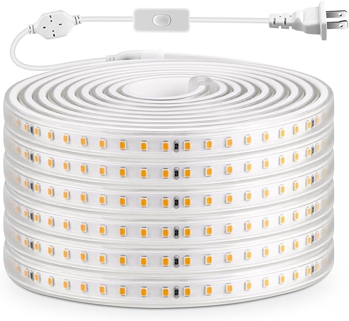 Outdoor LED Strip Lights Waterproof, AC 110V, 1200LEDs, 6500k LED Rope Bright Lights for Garden, Patio, Indoor Under Cabinet Home Christmas Decoration