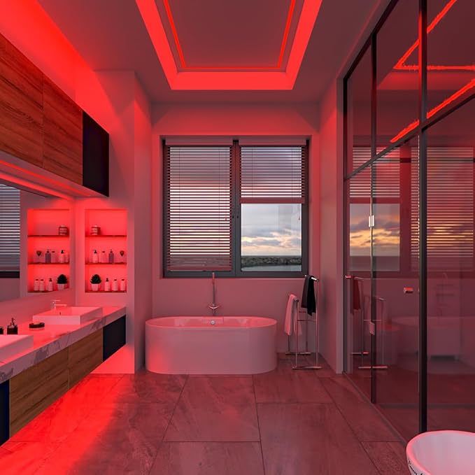 BTF-LIGHTING FCOB IP65 Waterproof Red Color COB LED Strip 16.4FT DC24V 480LED/m 8mm Width Flexible High Density CRI 90+ Dimmable LED Light for Home Indoor Decor(No Controller or Adapter)
