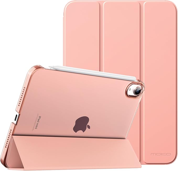 MoKo for iPad mini 7 (A17 Pro) Generation Case 2024, iPad mini 6 Case 2021, 8.3-inch Slim Lightweight Protective Hard Back PC Shell Stand Cover Support Touch ID, Auto Wake/Sleep, Apricot Orange