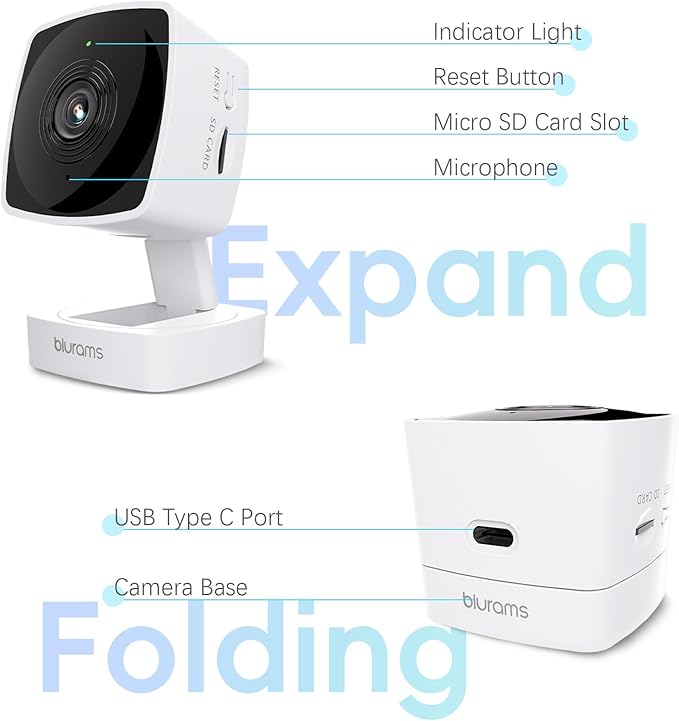 blurams 2.4G/5G Cameras for Home Security, 2K Pet Camera Indoor with Phone App, Window Security Camera w/Motion Detection, 2-Way Talk, IR Night Vision