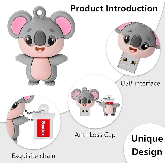 USB Flash Drives, 16GB/32GB/64GB/128GB Silicone USB2.0 High Speed Thumb Memory Stick Pen Date Storage Pendrive U Disk (Cute Koala, 128GB)