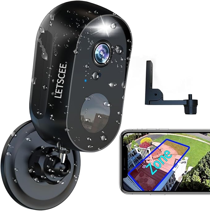 LETSCEE Security Cameras Wireless Outdoor or Indoor,Alexa Cameras for Home Security Outside with Night Vision,2-Way Audio,Motion Detection,SD/Cloud Storage,Motion Zone,IP65 Weatherproof