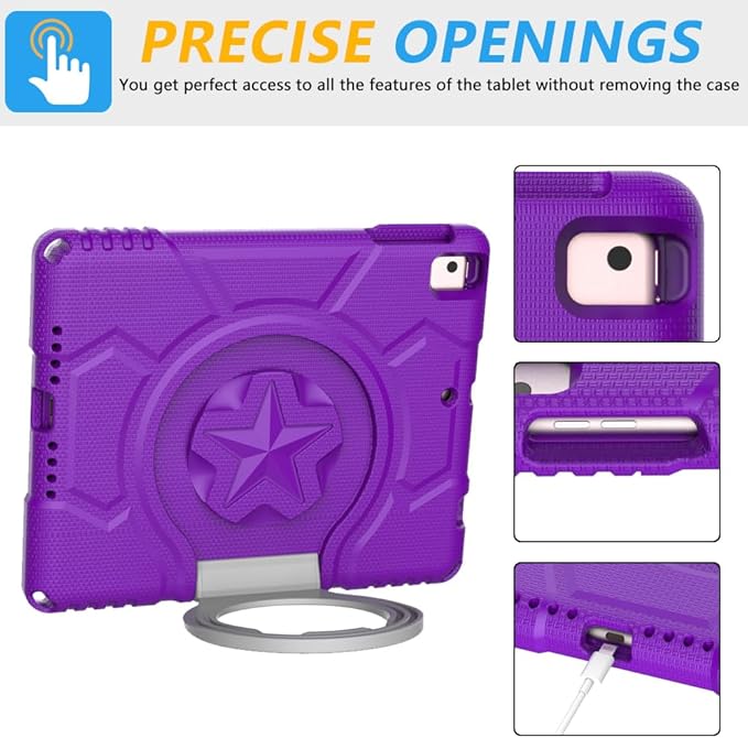 Kids Case for iPad 5th/6th Generation 9.7-inch 2017/2018 Release, Lainergie iPad Air 2 Case with Screen Protector, iPad Pro 9.7 Protective Cover Case Lightweight Shockproof with Handle Stand, Purple