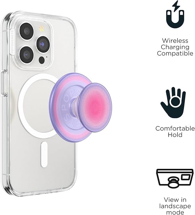 PopSockets Phone Grip for MagSafe, Magnetic Holder, Phone Stand, Cute Pink - Aura