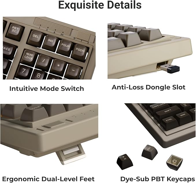 FL·ESPORTS OG98 Retro Tri-Mode Mechanical Keyboard, 96% Gasket Mount Hot Swappable Gaming Keyboard, SA Profile PBT Keycaps, 4000mAh for Mac/PC - Tactile Switches | Brown