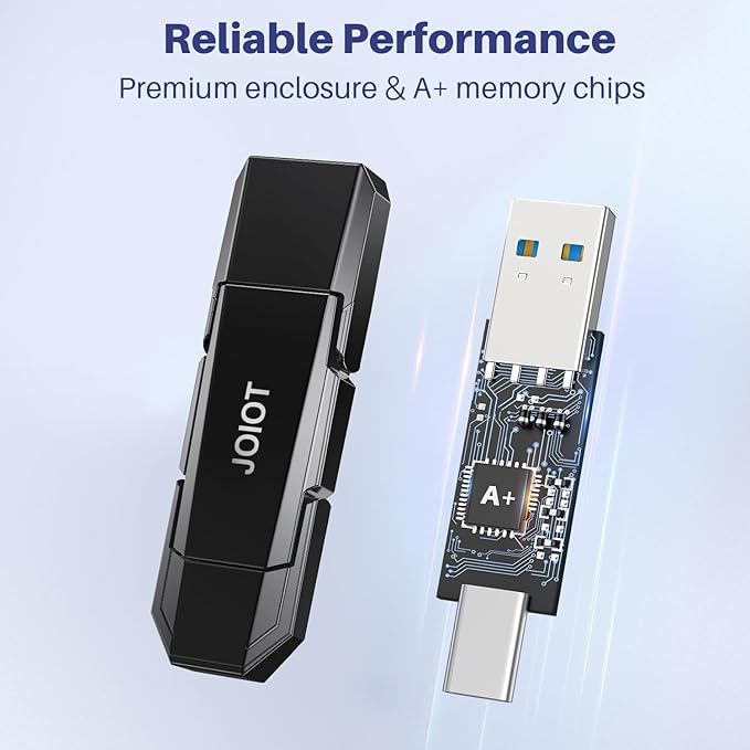 JOIOT USB C Flash Drive 256GB Up to 450MB/s Dual Type-C & USB-A USB 3.2 Solid State Drive USB-C Thumb Drive Compatible with iPhone 15/16/17 Series Smartphone Tablet Laptop Car Smart TV Game Console