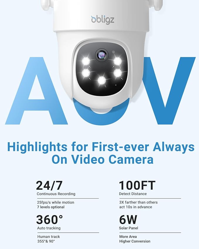 Solar Camera Security Outdoor - AOV 24/7 Recording Security Cameras Wireless Outdoor with 360° View, Human Auto Tracking, 2K Night Vision, Compatible with Alexa/Google Assistant (2 Pack)