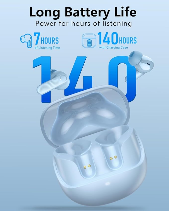Wireless Earbuds with Active Noise Cancelling,140-Hour Long Battery Life Bluetooth 5.4 Ear Buds,Multi-Device Pairing,Enhanced Clear Call,Deep Bass Stereo Headphone,in-Ear Earphones