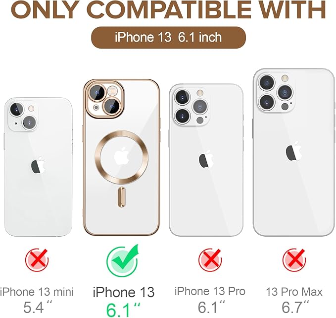 Hython Magnetic Clear for iPhone 13 Case with Camera Lens Protector [Compatible with MagSafe] Luxury Plating Edge Slim Soft TPU Cover Protective Phone Case for iPhone 13 6.1", Desert Brown