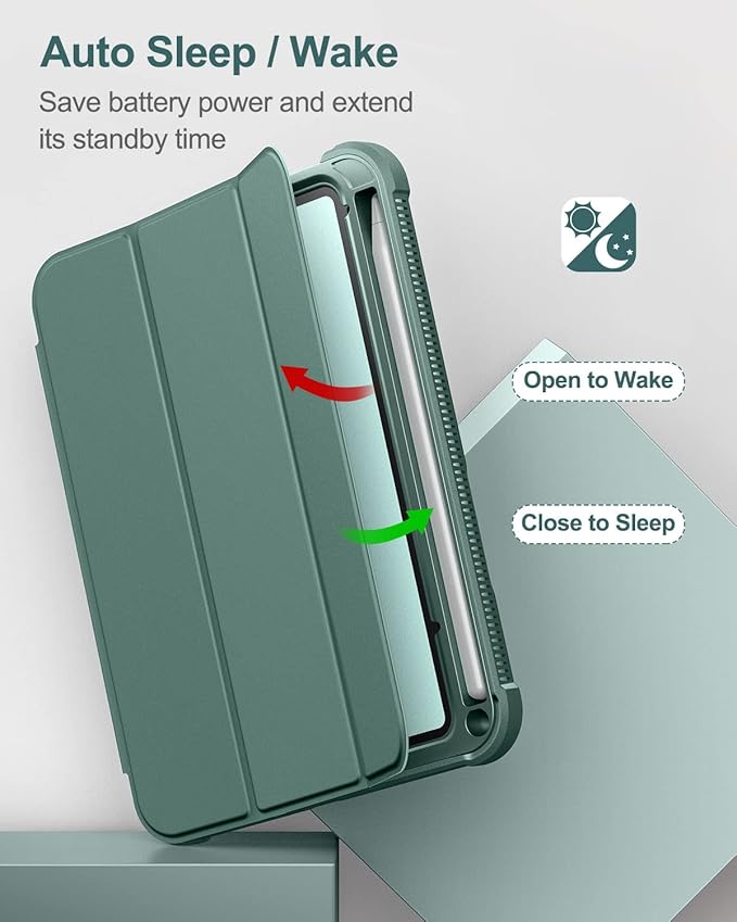 Case for iPad mini 7 (A17 Pro) 2024 & iPad mini 6 2021 Case, [Built-in Screen Protector][Auto Sleep/Wake][Pencil Holder] iPad mini 6th Generation 8.3-inch Soft Leather Flip Cover with Stand, Green