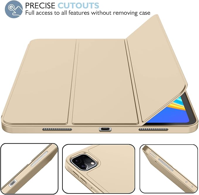 iMieet Case for iPad Pro 11 Inch (M5) 2025 /(M4) 2024 5th Gen, Trifold Stand Smart Cover with Pencil Holder and Soft TPU Back, Auto Wake/Sleep (Champagne Gold)