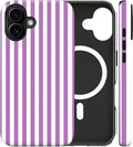Magnetic for iPhone 17 Case Cute Stripes Phone Case, Shockproof Slim TPU and Hard PC Protective Phone Cover Compatible with MagSafe Designed for Women Girls, Purple