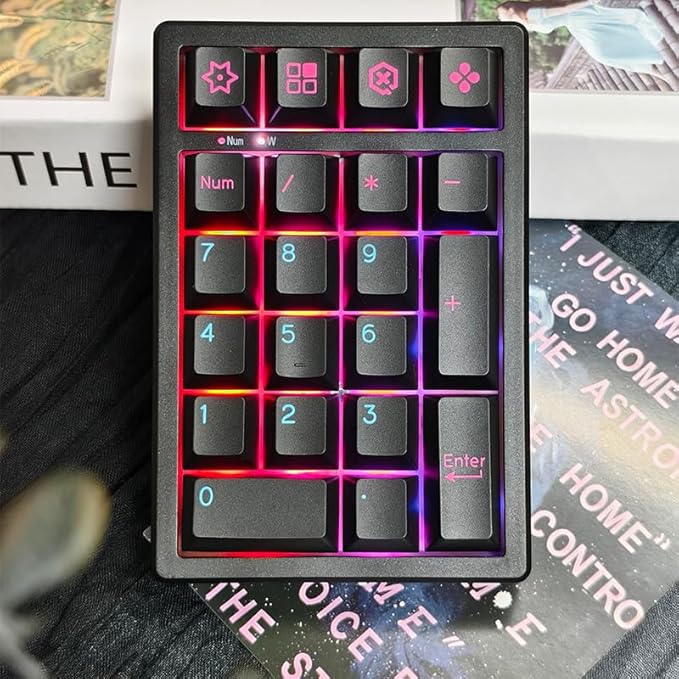 BOYI TD21 Hot Swap Numpad,21 Keys Mini Numpad Portable Keypad Bluetooth5.0/2.4G/Wired Number Pad Keyboard PBT Keycaps RGB Backlit Type-C Mini Keyboard (Cool Black Cherry Keycaps)