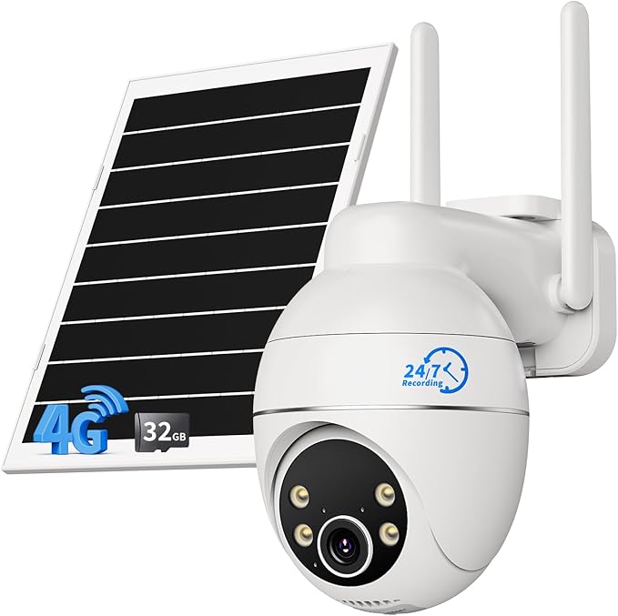 TKENPRO 4G LTE Cellular Security Camera with Pre-Installed SIM Card & Memory Card, 24/7 Recording, Auto Tracking, AI Motion Detection, 2K Color Night Vision, 360° PTZ, No WiFi Security Camera Outdoor
