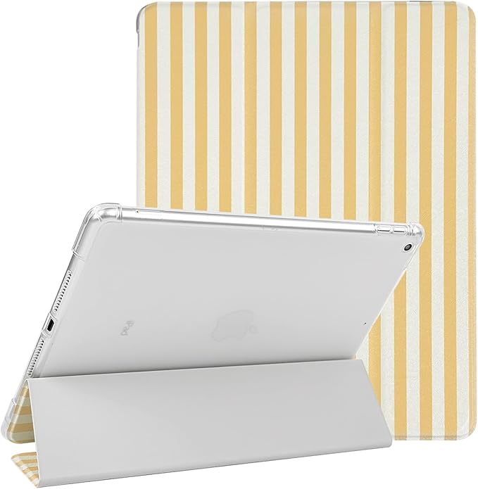Lovmooful Compatible for iPad Air 3rd Generation 10.5" 2019/iPad Pro 10.5 Inch 2017 Case with Pencil Holder Cute Striped with Aesthetic Design Soft TPU Trifold Stand Protective-Yellow