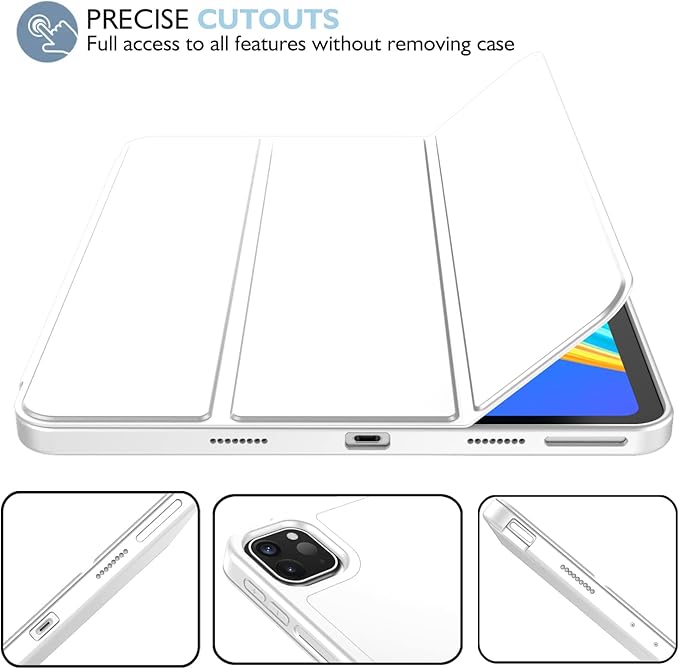 iMieet Case for iPad Pro 11 Inch (M5) 2025 /(M4) 2024 5th Gen, Trifold Stand Smart Cover with Pencil Holder and Soft TPU Back, Auto Wake/Sleep (White)