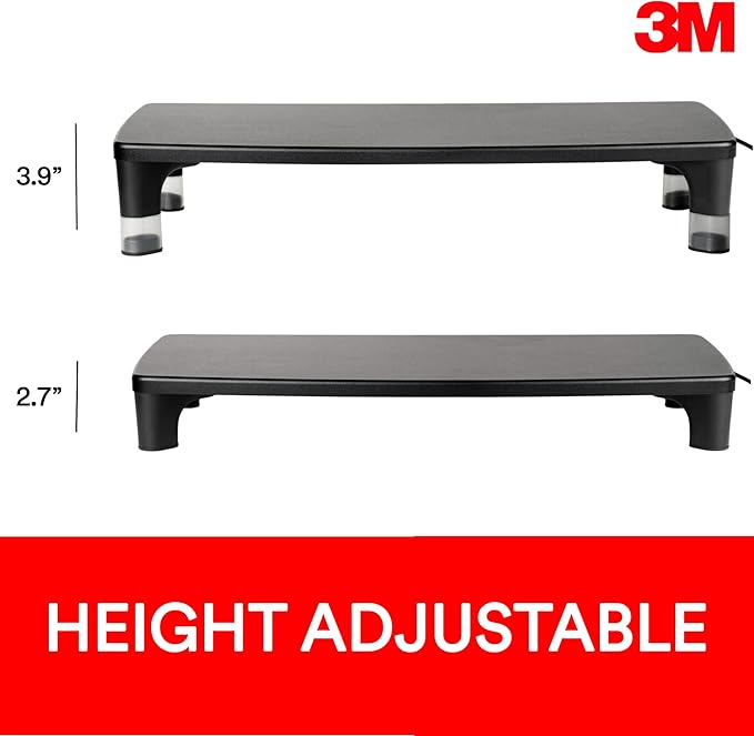 3M Adjustable Monitor Stand with 4-Port USB Hub, Black, Great for Computer Monitors, Laptops, TVs, Speakers, Printers and More