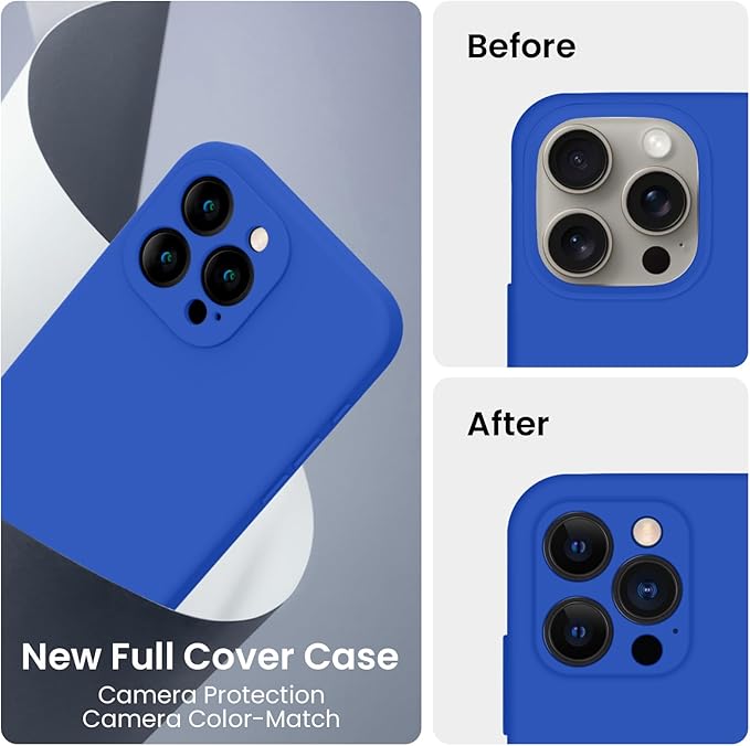 FireNova Designed for iPhone 15 Pro Max Case, Silicone Upgraded [Camera Protection] Phone Case, Soft Anti-Scratch Microfiber Lining Inside, 6.7 inch, Klein Blue