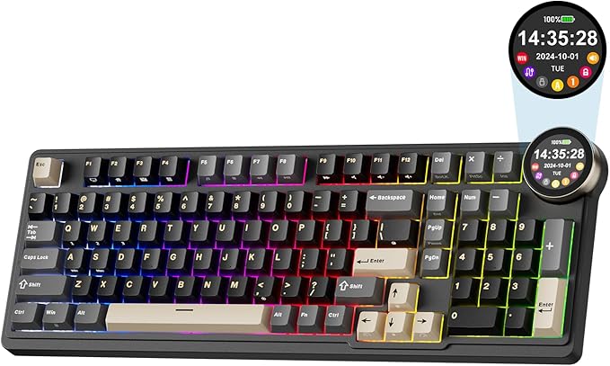 RK ROYAL KLUDGE N99 Wireless Mechanical Keyboard with Screen & Knob, BT/2.4G/USB-C, 96% Hot Swappable Custom Keyboard, Pre-lubed Linear Slient Switches, Gasket Mount, RGB Gaming Keyboard