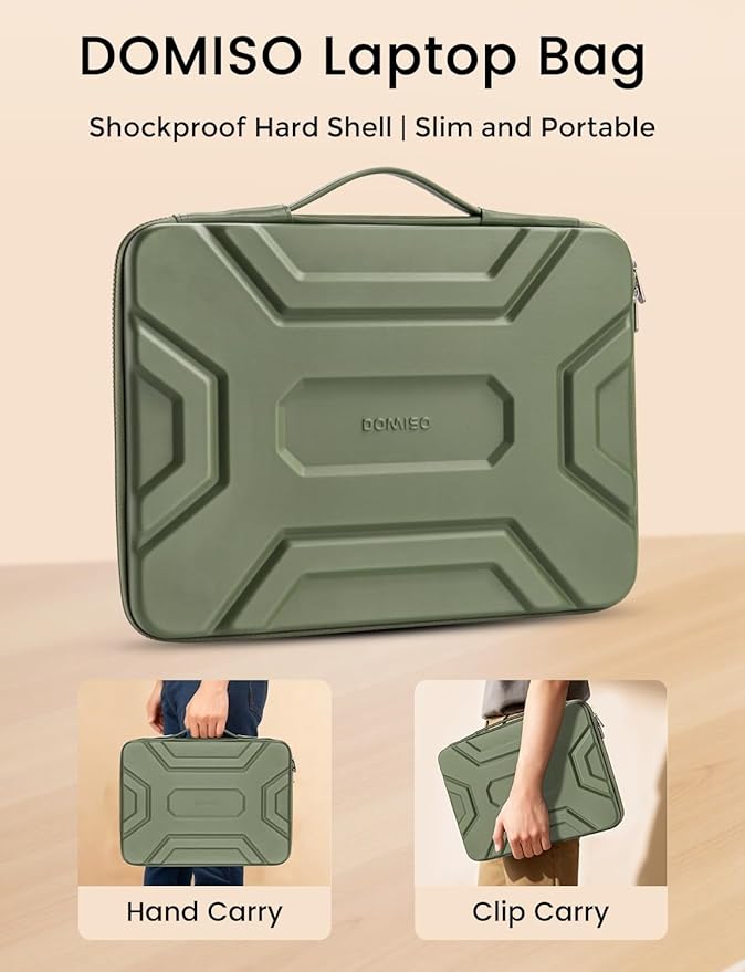 DOMISO 14 inch Laptop Sleeve with Handle, Shockproof & Waterproof EVA Protective Laptop case, Hard Laptop Sleeve for 14" HP Dell Asus Lenovo Laptop, Green