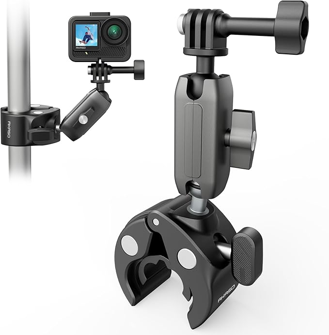 AKASO Motorcycle Handlebar Clamp Mount Mountain Bike Pole Mount for GoPro 13 12 11 10 9, EK7000/EK7000 Pro, Brave 4/4 Pro, Brave 7/7 LE, V50 X, V50 Elite Action Cameras
