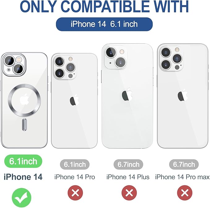 Hython Magnetic Clear for iPhone 14 Case with Camera Lens Protector [Compatible with MagSafe] Luxury Plating Edge Slim Soft TPU Cover Protective Phone Case for iPhone 14 6.1", Silver