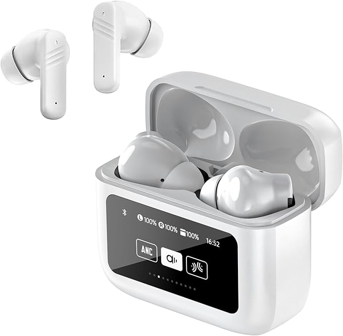TWS Touch Screen Earbuds with Touch Screen Active Noise Cancelling TWS Wireless Bluetooth Touchscreen Earbuds ANC for iPhone Android Blue Tooth Ear Buds Noise Cancelling Earphones