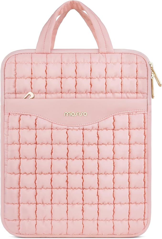 MOSISO 12.9 inch Tablet Sleeve Case for iPad Pro 13 M4 & iPad Air 13 M3 M2, iPad Pro 12.9 M2 M1 6/5th with Magic Keyboard&Smart Keyboard Folio, Puffy Raised Grid Quilted Carrying Tablet Bag Cover,Pink