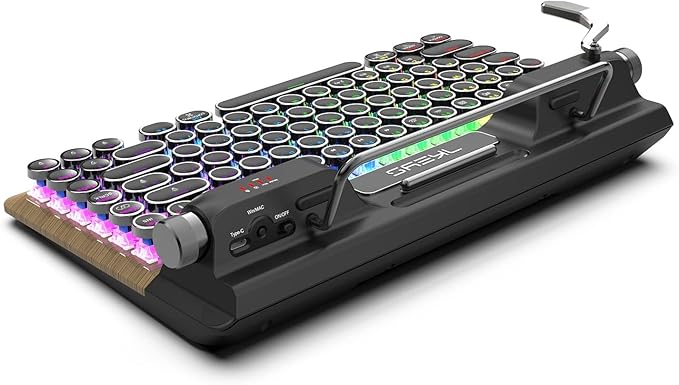 7KEYS Retro Typewriter Mechanical Gaming Keyboard, Vintage Style Computer Keyboard with Wireless Bluetooth5.0/Wired/2.4G, True RGB Backlight, Compatible with PC/Laptop/Tablet/Phone