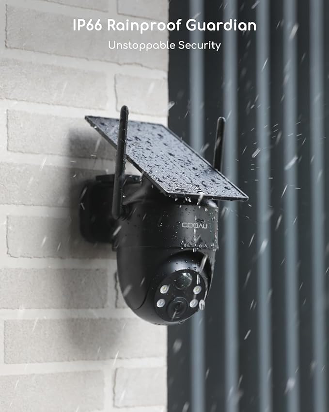 COOAU Solar Security Cameras Wireless Outdoor – Low-Light Rechargeable, Easy to Install, 2K 360° Camera for Home Security, Surveillance Cam with AI Smart Detection, Color Night Vision, IP66, Alexa