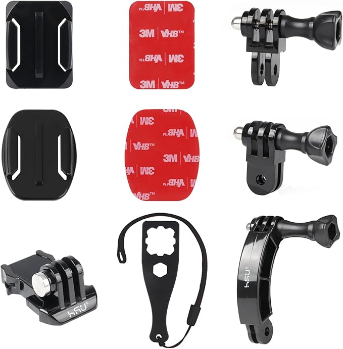HSU Universal Rotary Extension Mount Set for GoPro AKASO Campark Osmo Action, GoPro Extension Arm with Quick Release Buckle Clip Basic Base Mount Adhesive Mount and Thumb Screw for Action Cameras