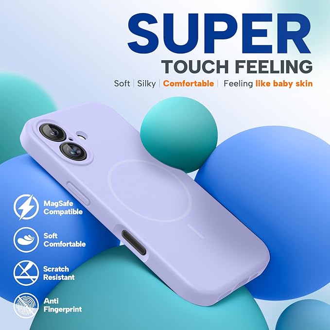 Miracase Magnetic for iPhone 16 Plus Case, [Soft Anti-Scratch Microfiber Lining], Magnetic for MagSafe, Liquid Silicone Shockproof Drop Protection Phone Case for 16 Plus,Light Purple