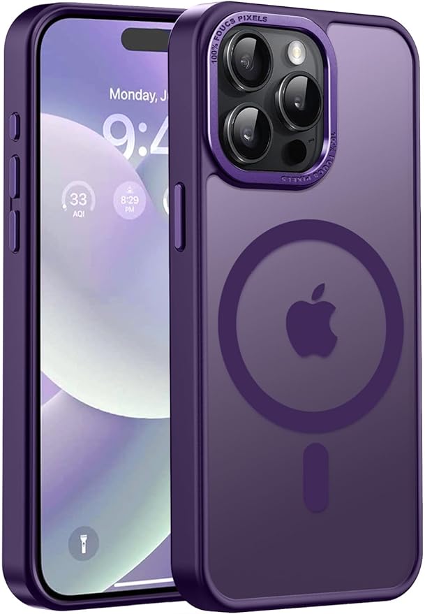Newfuture Upgraded Magnetic for iPhone 15 Pro Max Case [Compatible with Magsafe] [Mil-Grade Protection], Pocket-Friendly, Slim Translucent Phone Case Cover for iPhone 15 Pro Max 6.7", Deep Purple